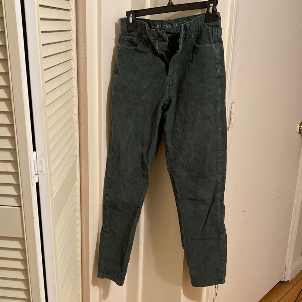 Dark Green/ Green Corduroy Mom Jean American Eagle Super Stretch Pants